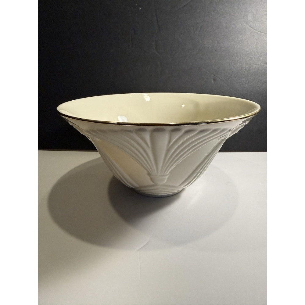 Lenox Ivory Serving Bowl Gold Rim Embossed Scroll Made in USA 10"